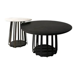 Janua Couchtische|Couchtischset BC09 Tischplatte Eiche Schwarz Gebeizt Und Maramor Calacatta Veneto Weiß Beige Mit Kieselkante Gestell Aluminium Elioxiert Bronze Schwarz