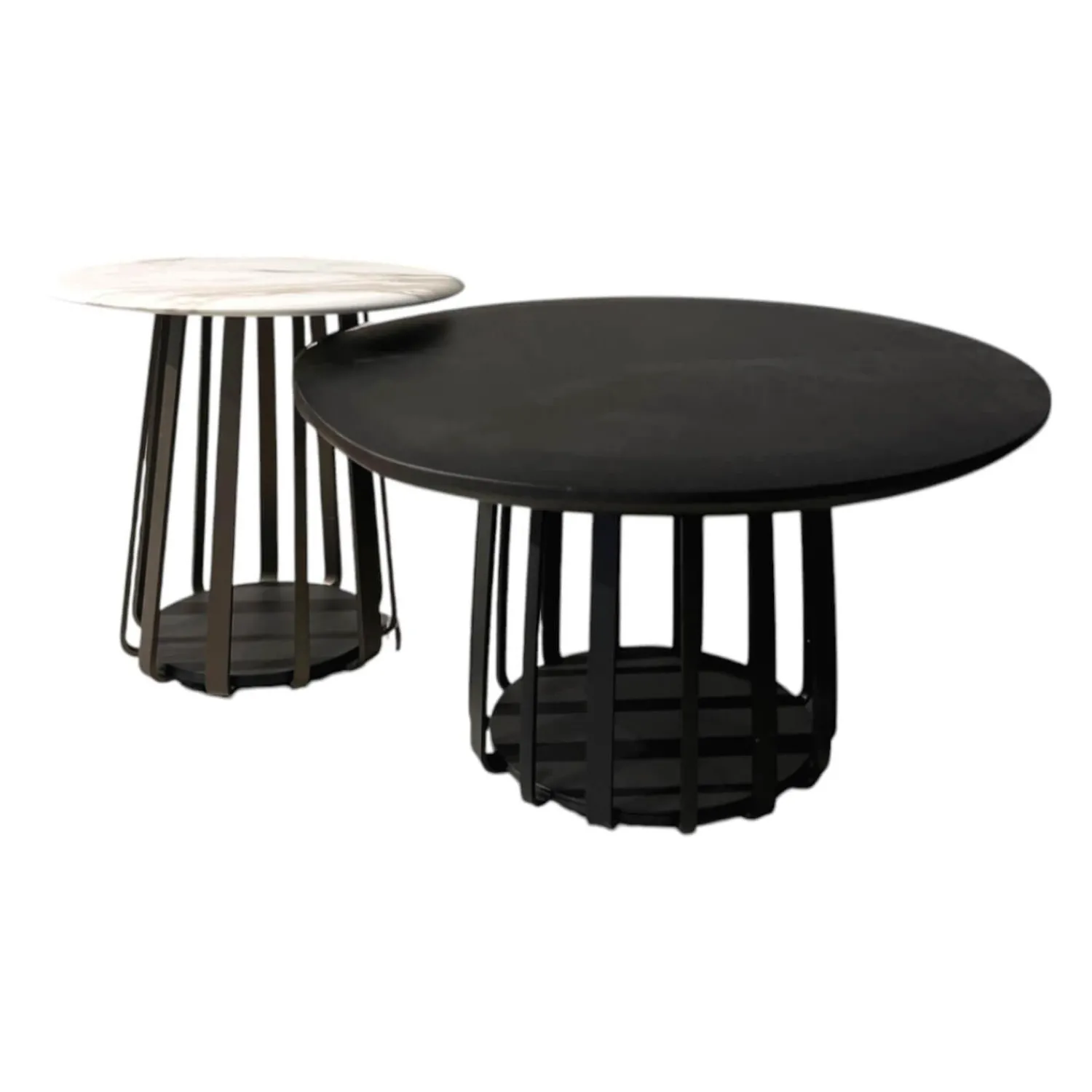 Janua Couchtische|Couchtischset BC09 Tischplatte Eiche Schwarz Gebeizt Und Maramor Calacatta Veneto Weiß Beige Mit Kieselkante Gestell Aluminium Elioxiert Bronze Schwarz