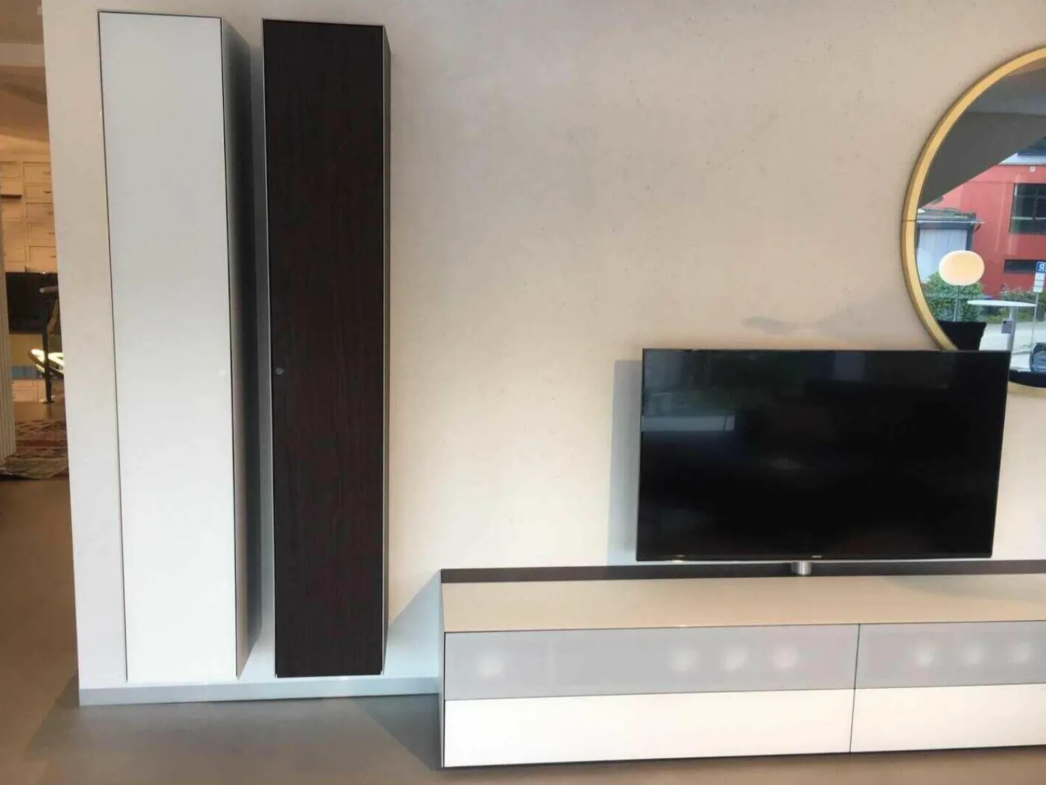 Spectral Smart Furniture Kommoden & Sideboards|Dolby Surround Lowboard Ameno Glas Matt Weiß mit 2 Hängeelementen