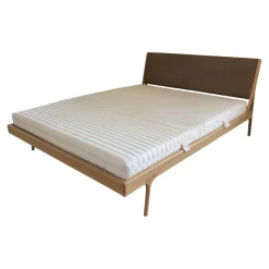 Gazzda Polsterbetten|Doppelbett Fawn Eiche Massiv Weiß Geölt Kopfteil Bezug Leder ohne Lattenrost ohne Matratze