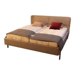 Molteni & C Polsterbetten|Doppelbett Fulham Fle 18a Stoff Wear WF 184 Grau Gestell Gebeiztes Kernholz Eiche Graphit Grau Ohne Matratze Ohne Lattenrost