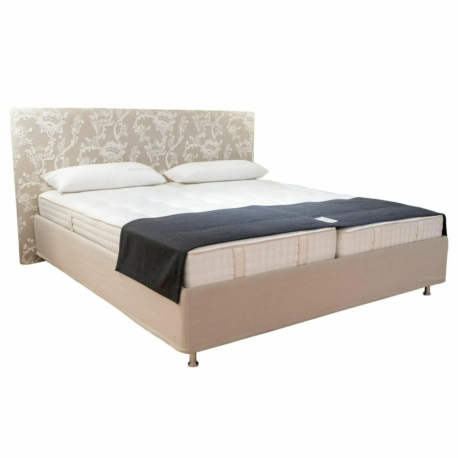Schramm Polsterbetten|Doppelbett Gala GA28-S-3B Stoff Max 220 Beige Uni Fuss MS 20 Alu Matt Ohne Matratze Und Untermatratze