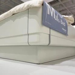 Hülsta Polsterbetten|Doppelbett Multi Bed 4271 Lack Weiß Aufsatzpolster Leder 5126 Mocca Braun Mit Konsolen Und Beleuchtung Ohne Matratze Und Lattenrost