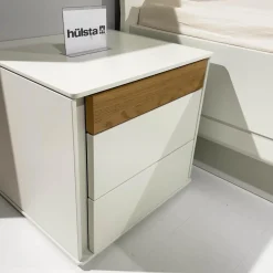 Hülsta Polsterbetten|Doppelbett Multi Bed 4271 Lack Weiß Aufsatzpolster Leder 5126 Mocca Braun Mit Konsolen Und Beleuchtung Ohne Matratze Und Lattenrost