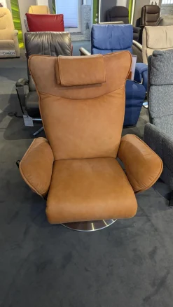 himolla Relaxsessel|Drehsessel 7722 Leder Buffalo 33 Ocker Braun Teller Edelstahloptik Mit Nackenkissen