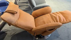 himolla Relaxsessel|Drehsessel 7722 Leder Buffalo 33 Ocker Braun Teller Edelstahloptik Mit Nackenkissen