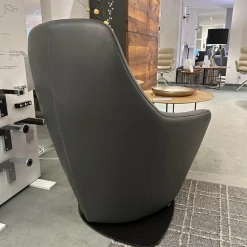 Leolux Relaxsessel|Drehsessel Cantate 682 101 Leder Senso 3906 Ombra Anthrazit Stahlfuß Epoxy Nut Schwarz Mit Memospindel