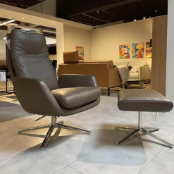 COR Relaxsessel|Drehsessel dia Bezug Leder Semi Nougat 280 4-Fuß Drehgestell Aluminium Poliert Mit Hocker