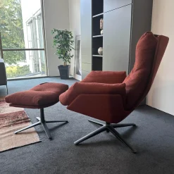COR Loungesessel|Relaxsessel|Drehsessel dia Lounge Stoff 80 8189 Rostrot Rot Fußkreuzgestell Lack F05 Schwarz Inklusive Hocker