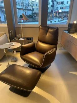 COR Loungesessel|Drehsessel Jalis Leder 920 Espresso Braun Tellerfuß Schwarzbraun mit Hocker und Akkubetrieb