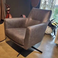 Comfort Republic Loungesessel|Drehsessel Klier Concept No 03 Niedrig Leder Grey PG L30 Grau Kreuzfuß Metall Schwarz