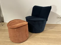 COR Loungesessel|Drehsessel Nenou Stoff 8170 Ozean Blau Inklusive Hocker Oval Stoff 8165 Lachs Orange Drehteller Holzwerkstoff Schwarz