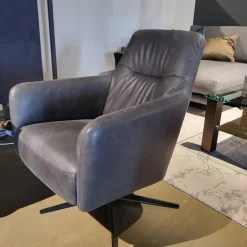 Comfort Republic Relaxsessel|Drehsessel Rufus Niedrig Leder Grey PG RET Grau Kreuzfuß Metall Schwarz