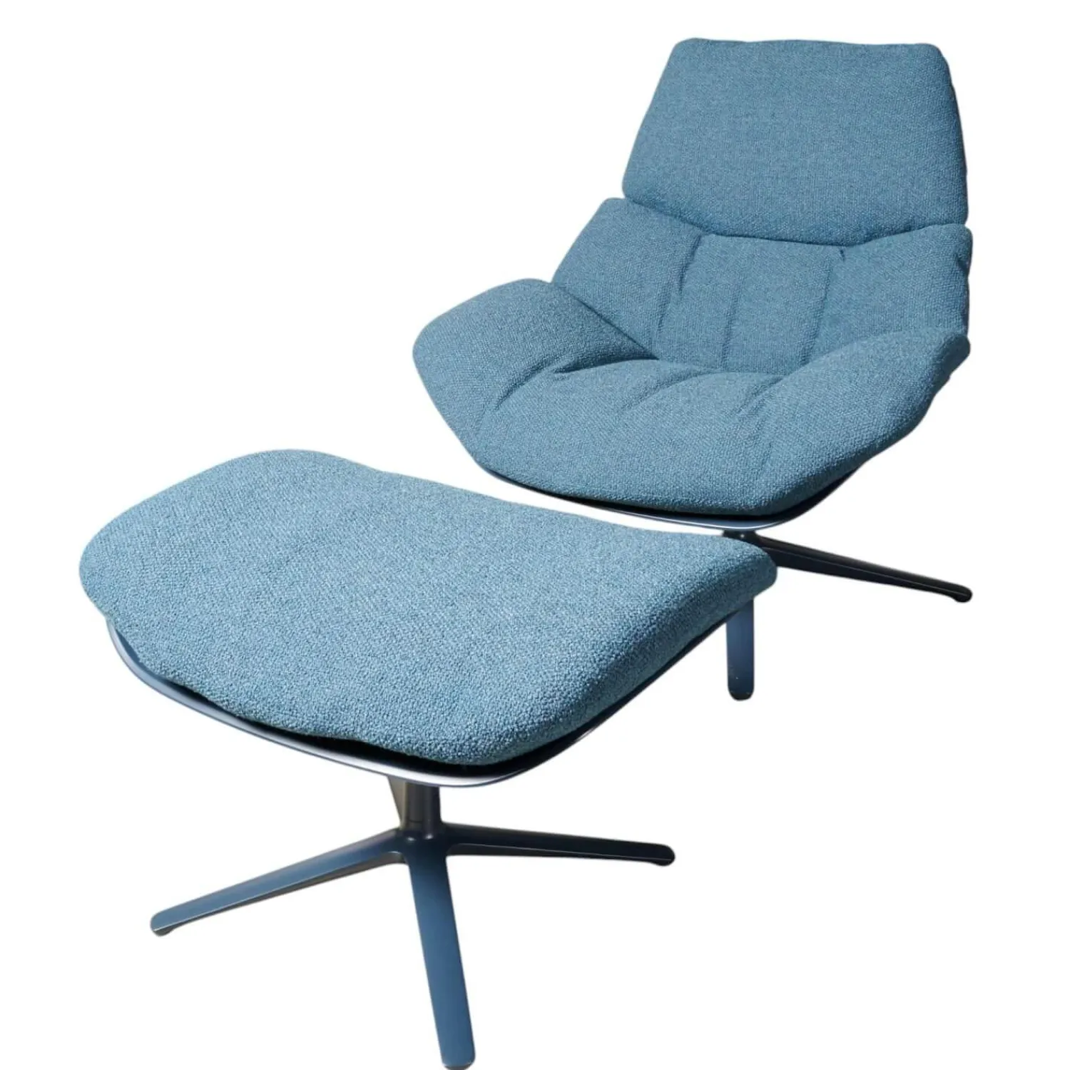 COR Loungesessel|Drehsessel Shrimp Stoff 8214 Blau Petrol Gestell Und Schale Graublau Mit Hocker