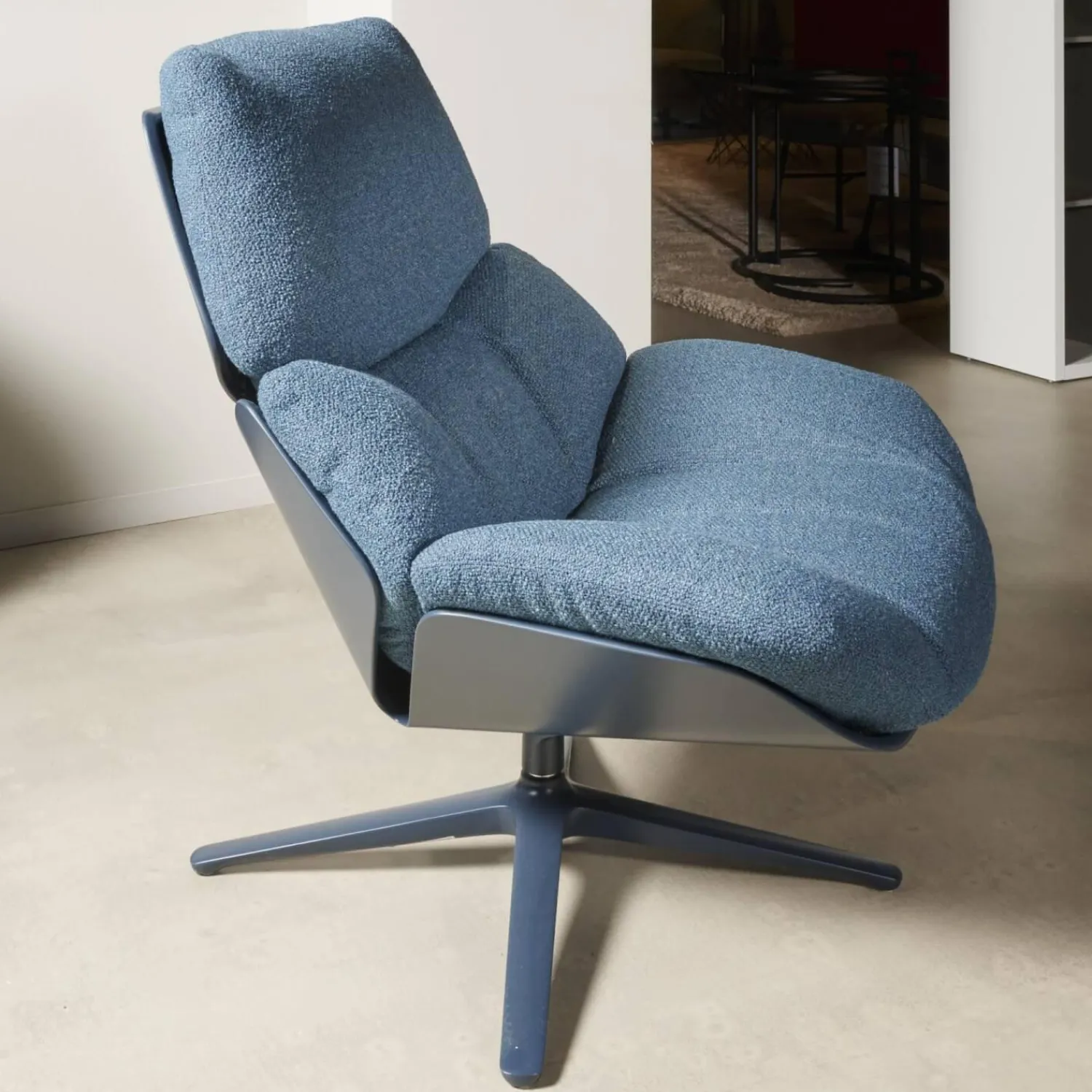 COR Loungesessel|Drehsessel Shrimp Stoff 8214 Blau Petrol Gestell Und Schale Graublau Mit Hocker