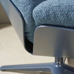 COR Loungesessel|Drehsessel Shrimp Stoff 8214 Blau Petrol Gestell Und Schale Graublau Mit Hocker