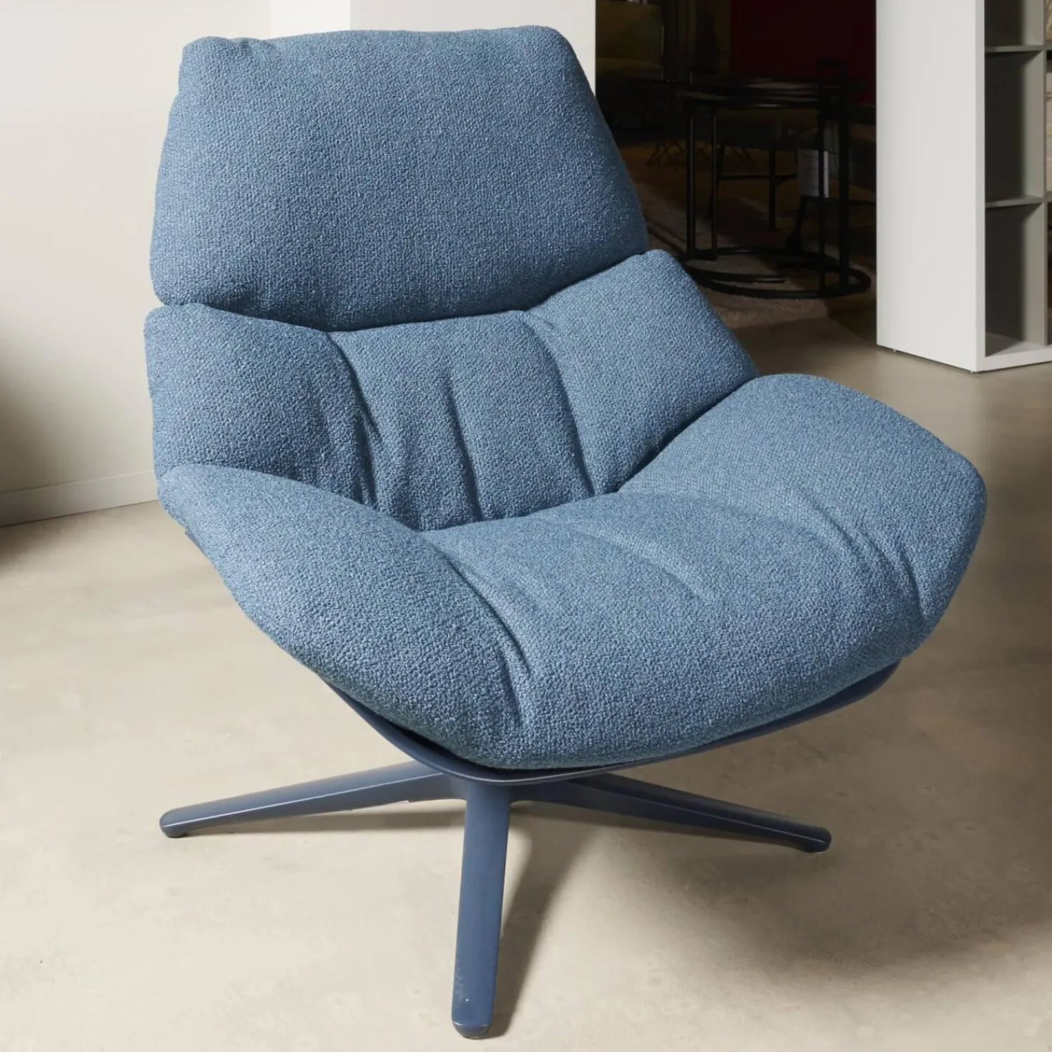 COR Loungesessel|Drehsessel Shrimp Stoff 8214 Blau Petrol Gestell Und Schale Graublau Mit Hocker