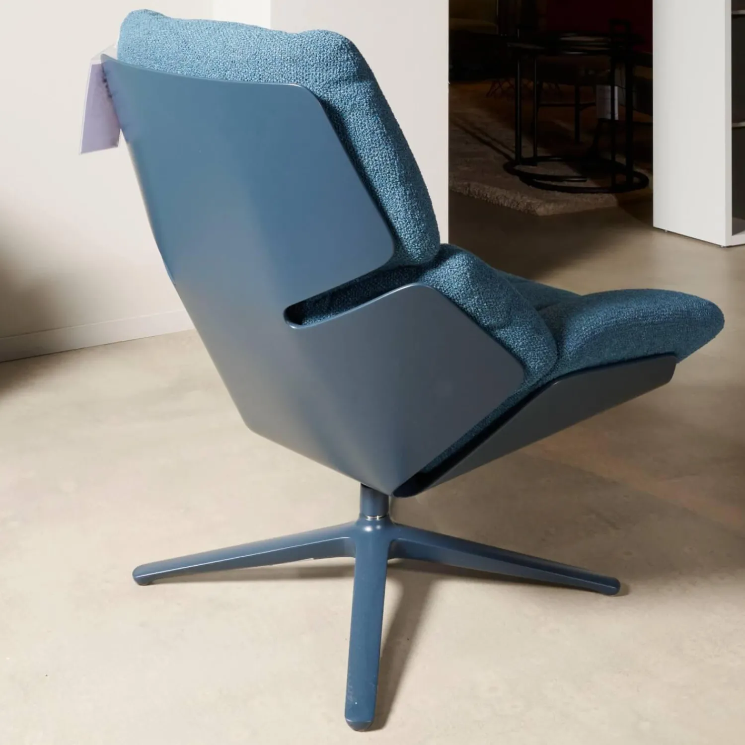 COR Loungesessel|Drehsessel Shrimp Stoff 8214 Blau Petrol Gestell Und Schale Graublau Mit Hocker