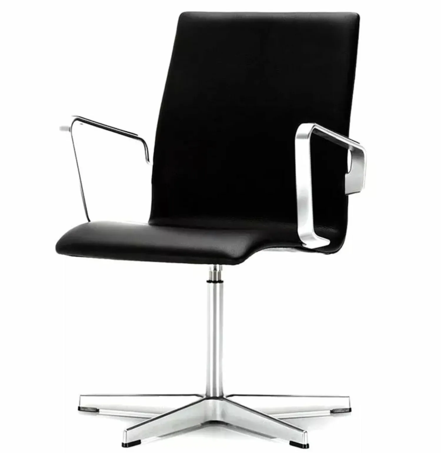 Fritz Hansen Bürostühle|Drehstuhl Oxford Leder Soft Schwarz Gestell Hochglanz Verchromt