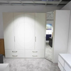 Disselkamp Kleiderschränke|Drehtüreneckkombination Mondo Amado Lack Weiß Lack Sand mit Spiegel