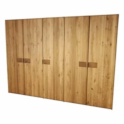 m&h Kleiderschränke|Drehtürenschrank Endlosschrank Wildeiche Massiv Parkettverleimt mit Beleuchtung