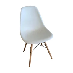 Vitra Einzelstühle|Eames Plastic Sidechair DSW Sitzschale Kunststoff Weiß Gestell Ahorn Geölt