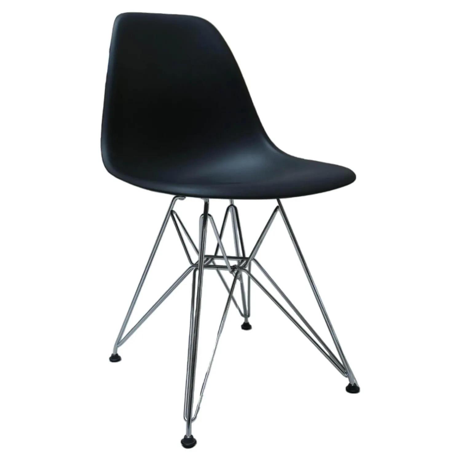 Vitra Einzelstühle|Eames Platic Sidechair DSR Drahtgestell Mit Verstrebungen Verchromt Sitzschalenfarbe Schwarz