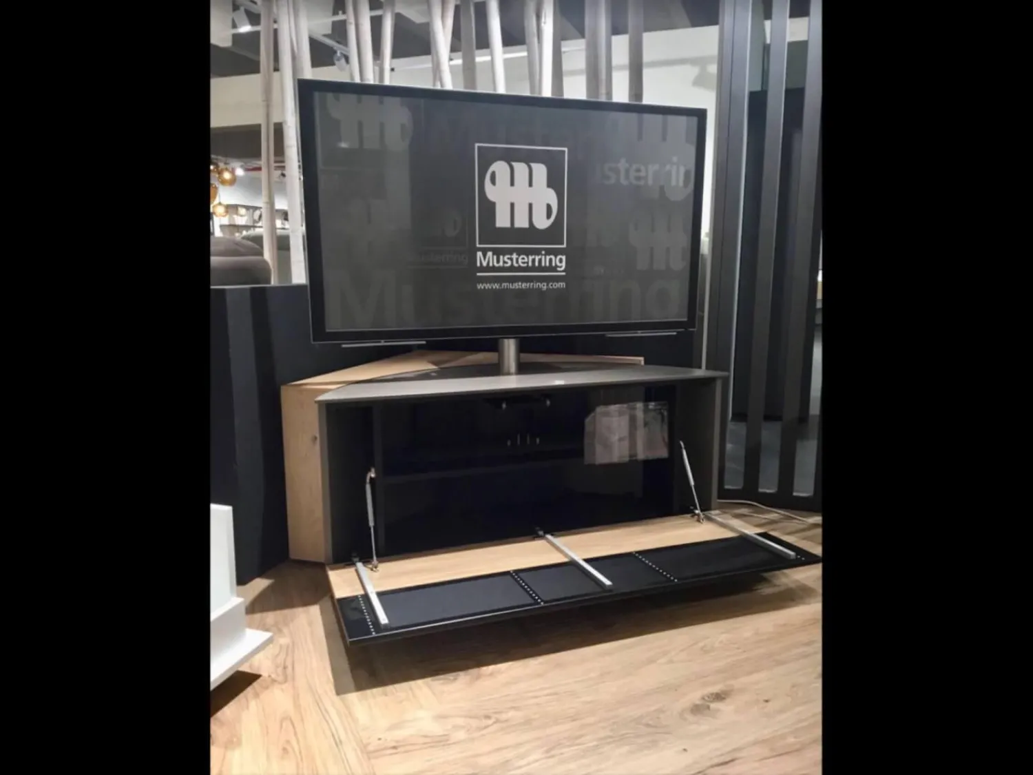 Musterring Wohnwände & Tv-Lowboards|Eck Lowboard Media Corner 709 BB CCC 000 Balkeneiche Furniert Bianco Lack Cubanit Grau