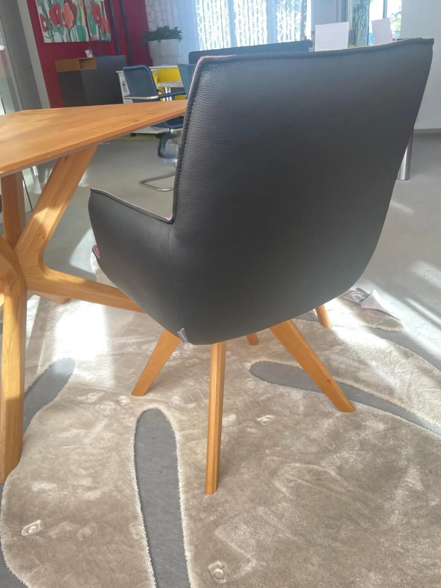 Koinor Essgruppen|Eckbankgruppe Innen Leder Schwarz Außen Filz Anthrazit Gestell Eiche Natur Inklusive Tisch Und Stühle