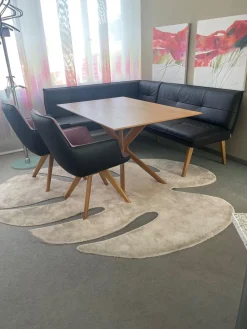 Koinor Essgruppen|Eckbankgruppe Innen Leder Schwarz Außen Filz Anthrazit Gestell Eiche Natur Inklusive Tisch Und Stühle