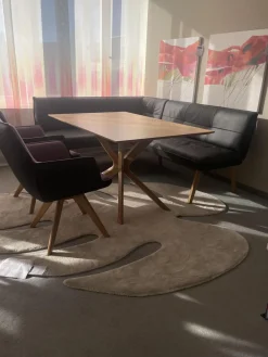 Koinor Essgruppen|Eckbankgruppe Innen Leder Schwarz Außen Filz Anthrazit Gestell Eiche Natur Inklusive Tisch Und Stühle