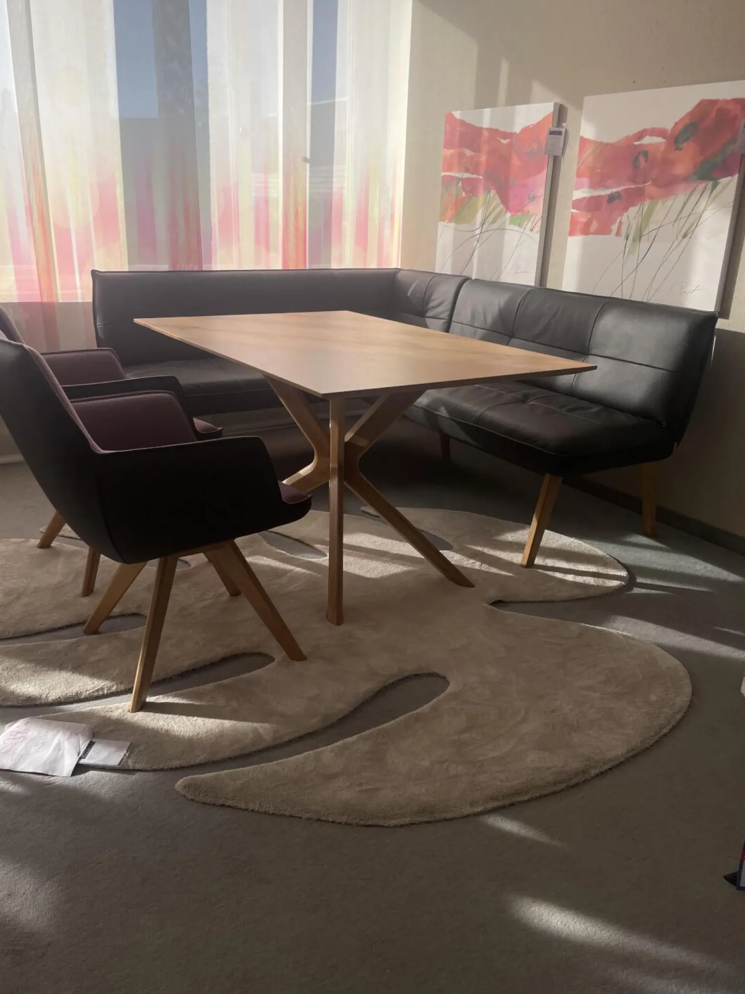 Koinor Essgruppen|Eckbankgruppe Innen Leder Schwarz Außen Filz Anthrazit Gestell Eiche Natur Inklusive Tisch Und Stühle