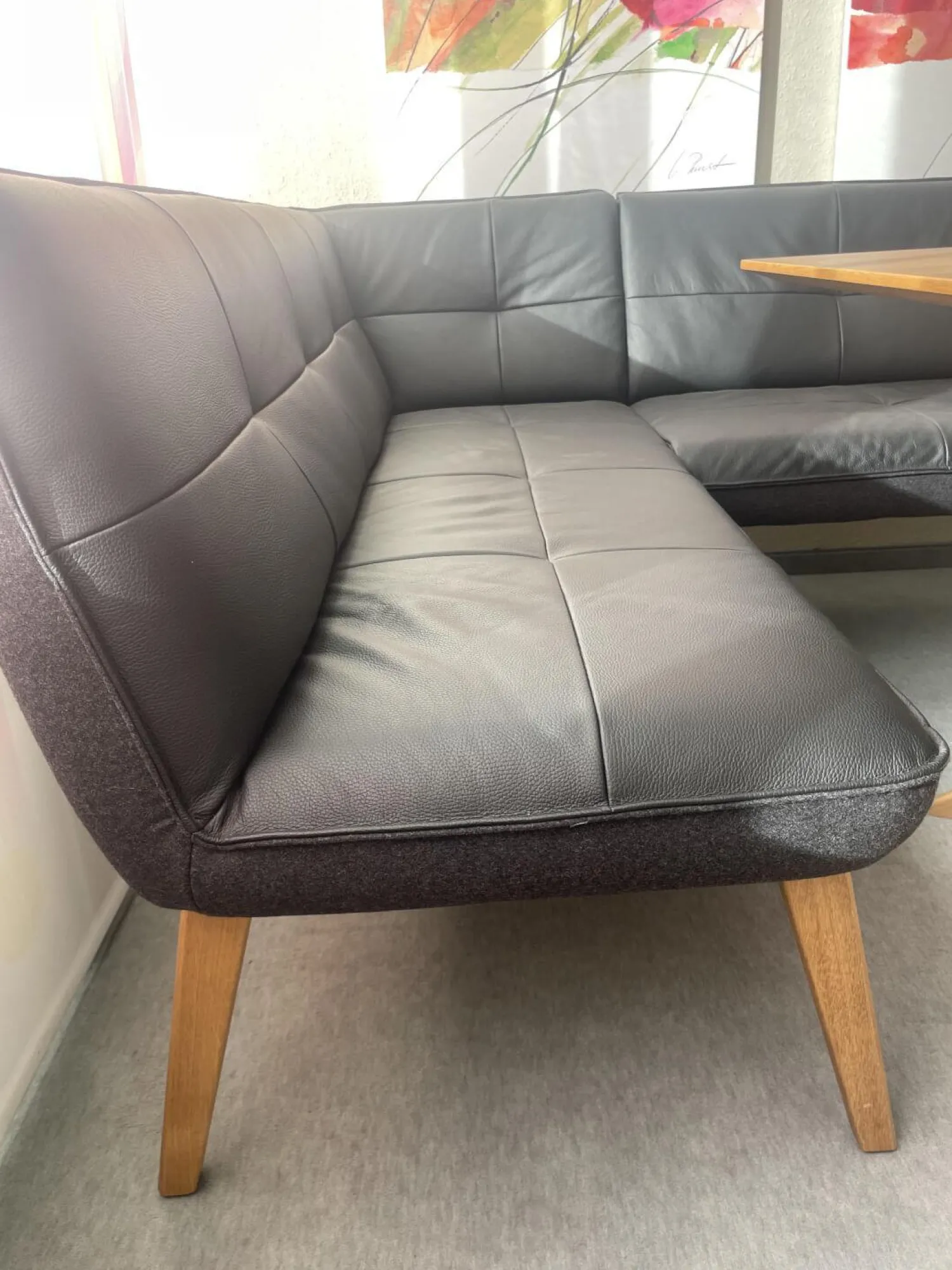 Koinor Essgruppen|Eckbankgruppe Innen Leder Schwarz Außen Filz Anthrazit Gestell Eiche Natur Inklusive Tisch Und Stühle