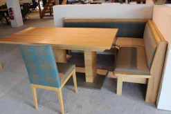 Schösswender Essgruppen|Eckbankgruppe Stoff Happ Uni Beige Karo Türkis Kernbuche Natur Tisch 2 Stühle Eckbank