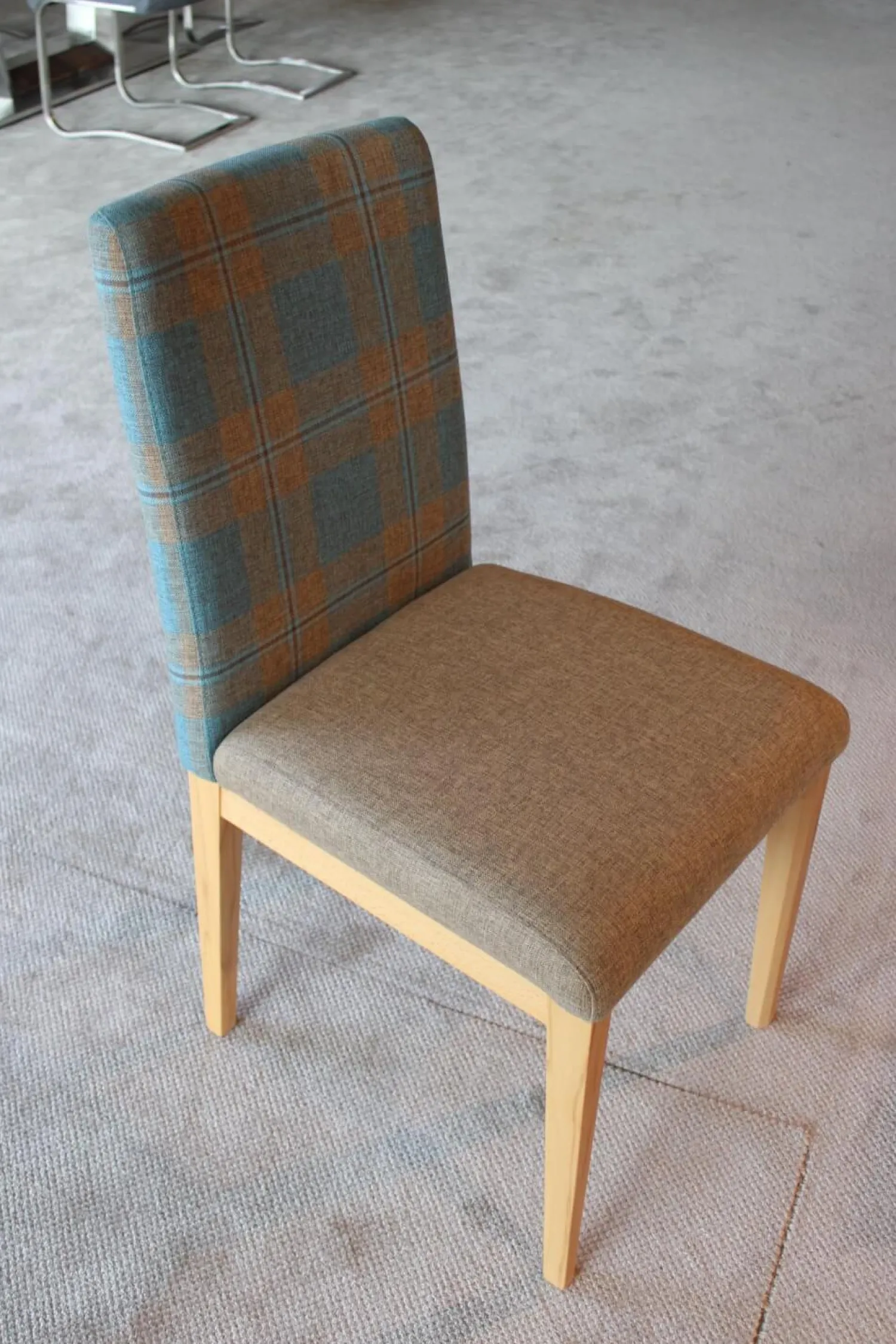 Schösswender Essgruppen|Eckbankgruppe Stoff Happ Uni Beige Karo Türkis Kernbuche Natur Tisch 2 Stühle Eckbank