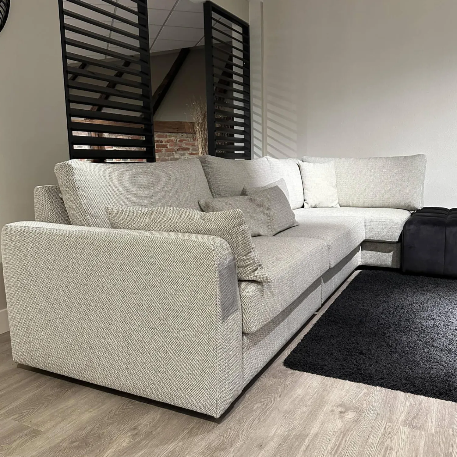 Eigene Herstellung Wohnlandschaften|Eckgarnitur Adino Bezug Stoff 4183 Shaggy 3525 Light Grey Grau Und 1605 Velvet Raven Anthrazit Ohne Kissen