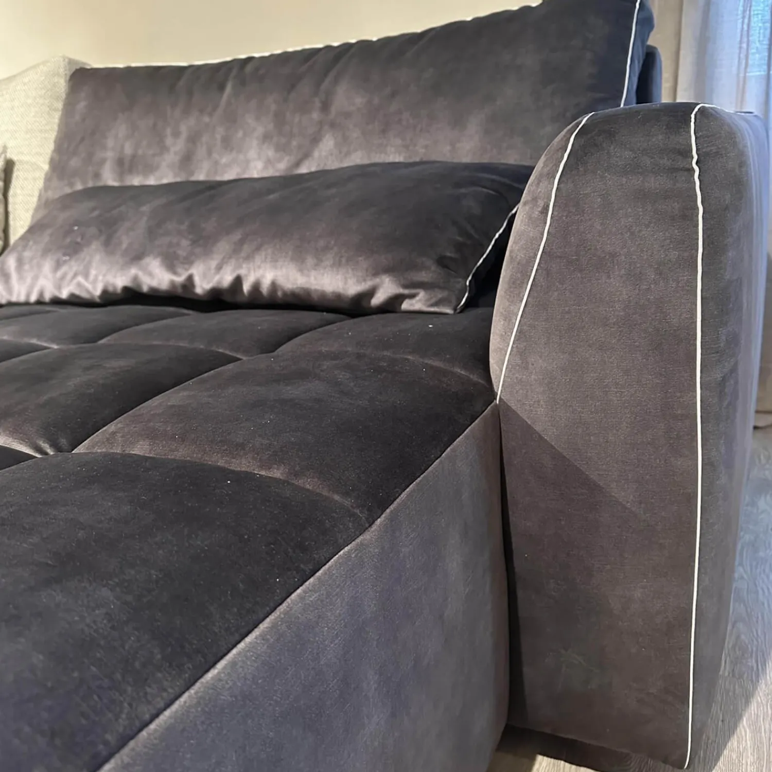 Eigene Herstellung Wohnlandschaften|Eckgarnitur Adino Bezug Stoff 4183 Shaggy 3525 Light Grey Grau Und 1605 Velvet Raven Anthrazit Ohne Kissen