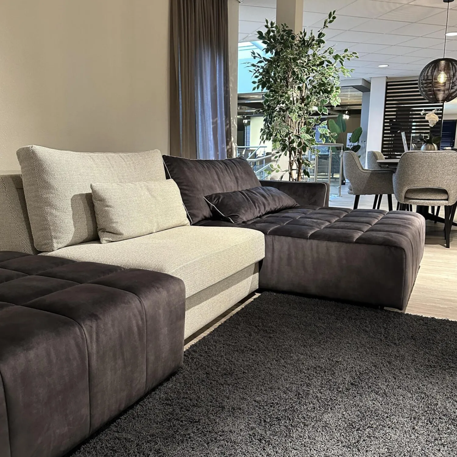 Eigene Herstellung Wohnlandschaften|Eckgarnitur Adino Bezug Stoff 4183 Shaggy 3525 Light Grey Grau Und 1605 Velvet Raven Anthrazit Ohne Kissen