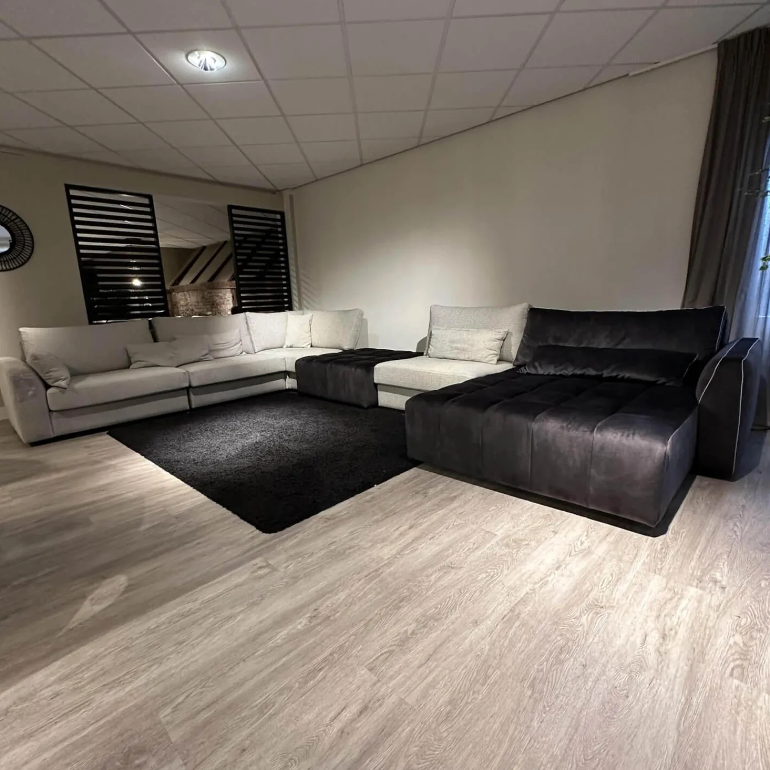 Eigene Herstellung Wohnlandschaften|Eckgarnitur Adino Bezug Stoff 4183 Shaggy 3525 Light Grey Grau Und 1605 Velvet Raven Anthrazit Ohne Kissen