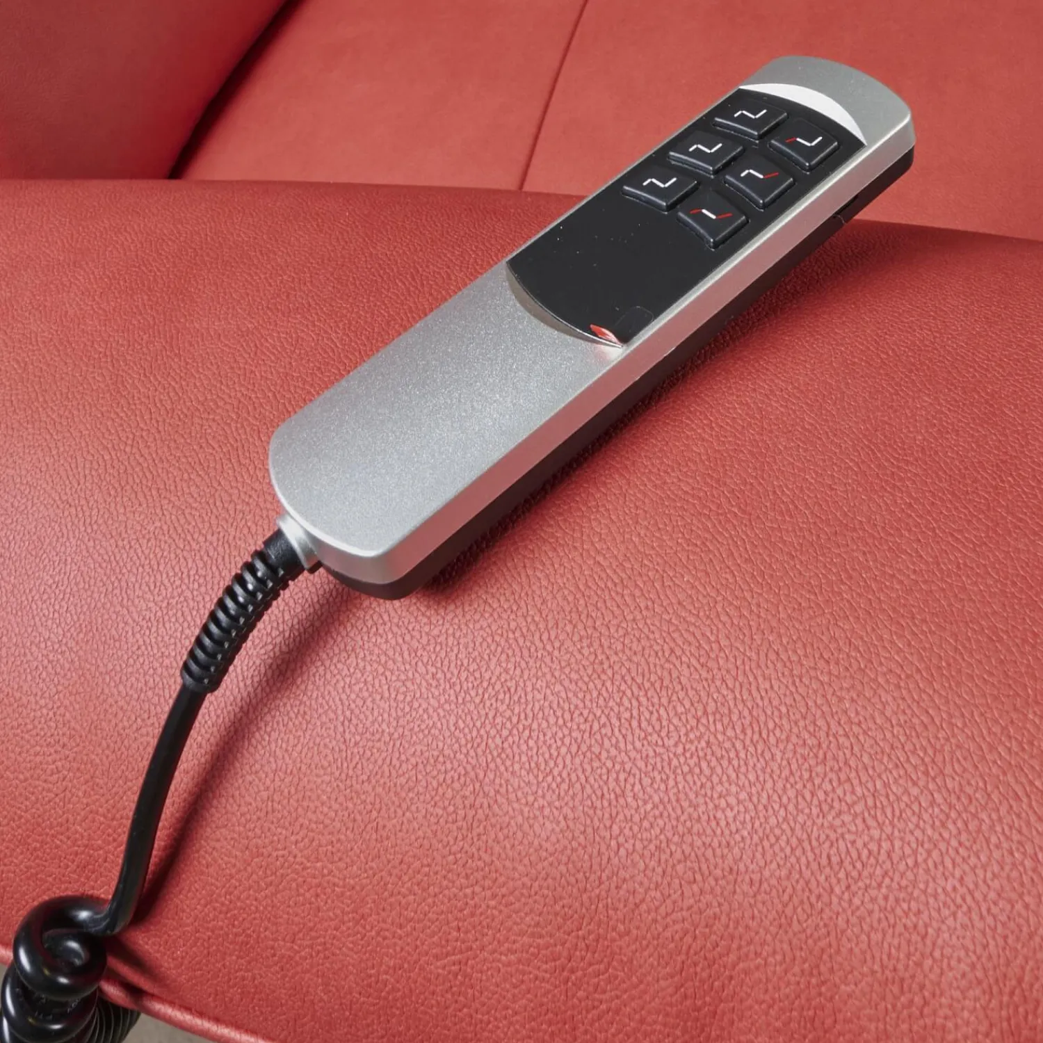 Steinpol Ecksofas|Eckgarnitur Luna Bezug Leder Kevin Cherry Fuß Schwarz Matt Mit Elektrischer Verstellung