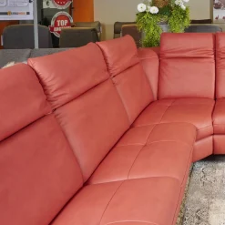 Steinpol Ecksofas|Eckgarnitur Luna Bezug Leder Kevin Cherry Fuß Schwarz Matt Mit Elektrischer Verstellung