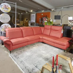 Steinpol Ecksofas|Eckgarnitur Luna Bezug Leder Kevin Cherry Fuß Schwarz Matt Mit Elektrischer Verstellung