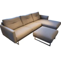 Weibelweibel Ecksofas|Eckgarnitur Mit Hocker Mellow 1630 Bezug Stoff Danio U3333D Grau Flachstahlfuß Chrom Gebürstet