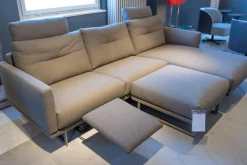 Weibelweibel Ecksofas|Eckgarnitur Mit Hocker Mellow 1630 Bezug Stoff Danio U3333D Grau Flachstahlfuß Chrom Gebürstet