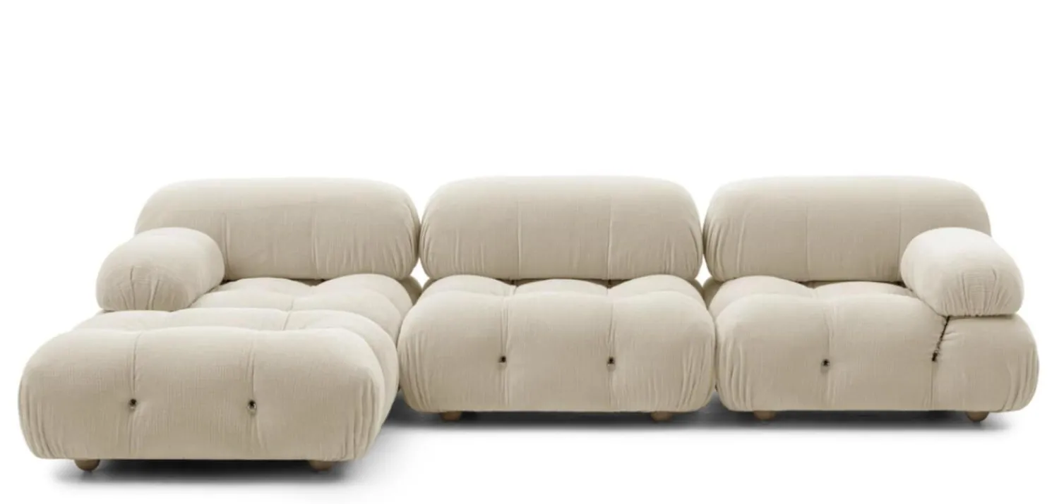 B&B Italia Ecksofas|Eckiges Sofa Camaleonda Stoff Chenille Enia Elfenbein Weiß Untergestell MDF Füße Buche Natur