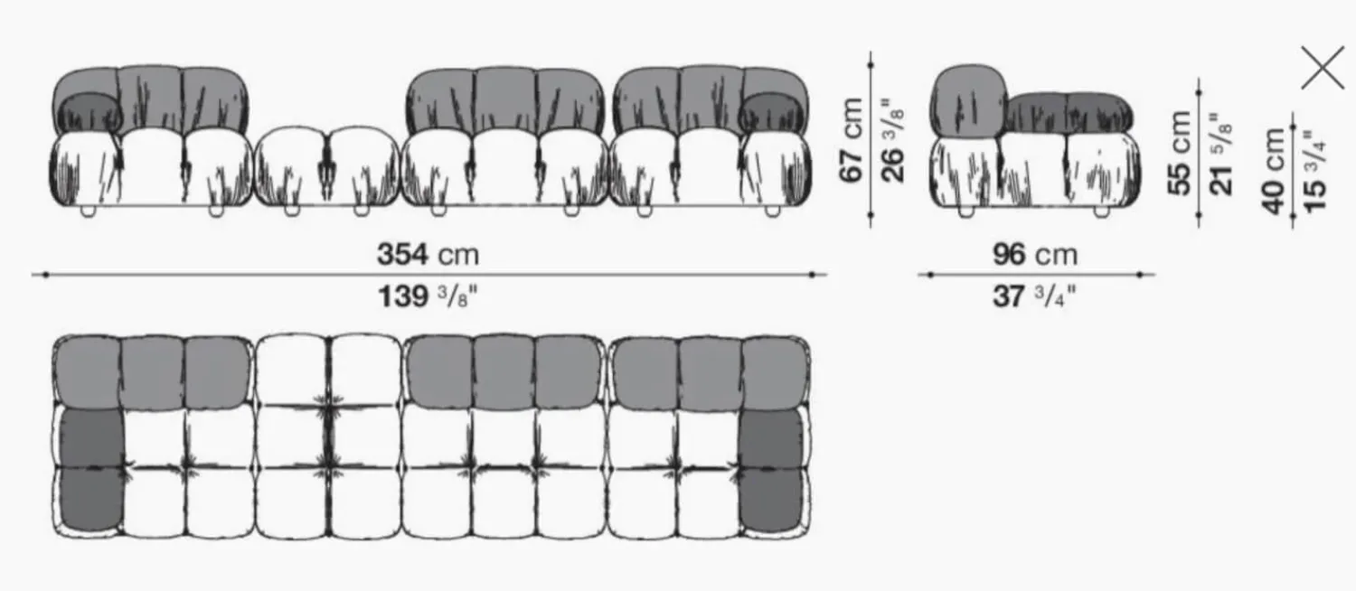 B&B Italia Ecksofas|Eckiges Sofa Camaleonda Stoff Chenille Enia Elfenbein Weiß Untergestell MDF Füße Buche Natur