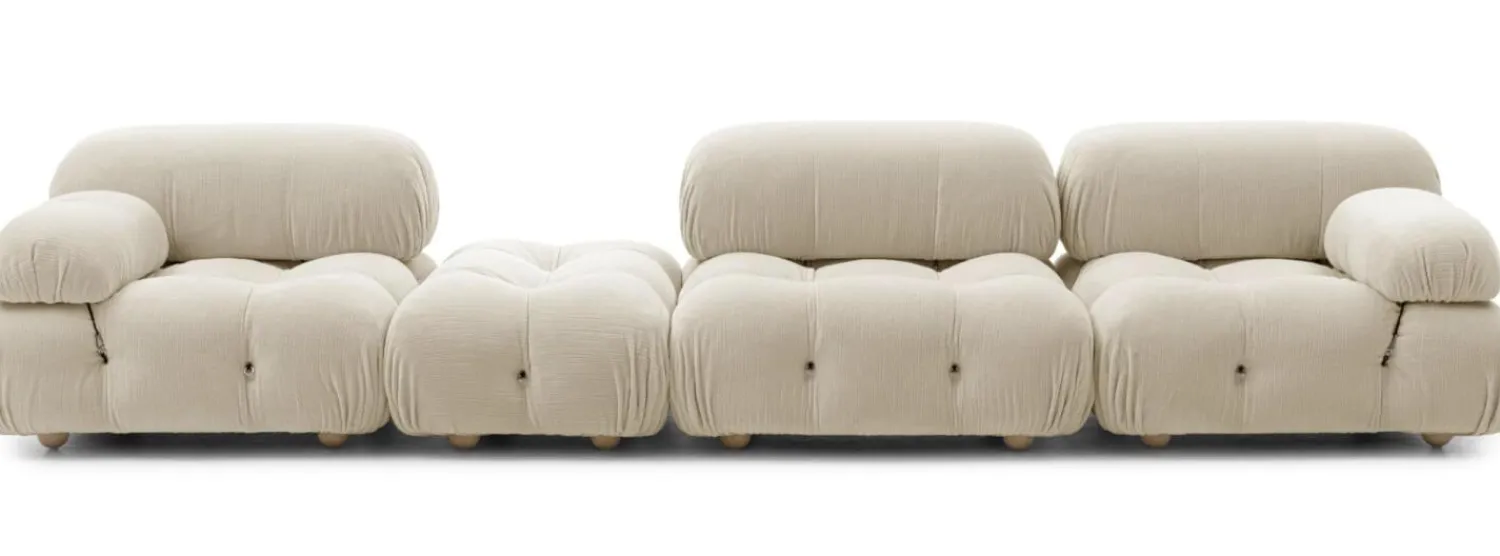 B&B Italia Ecksofas|Eckiges Sofa Camaleonda Stoff Chenille Enia Elfenbein Weiß Untergestell MDF Füße Buche Natur