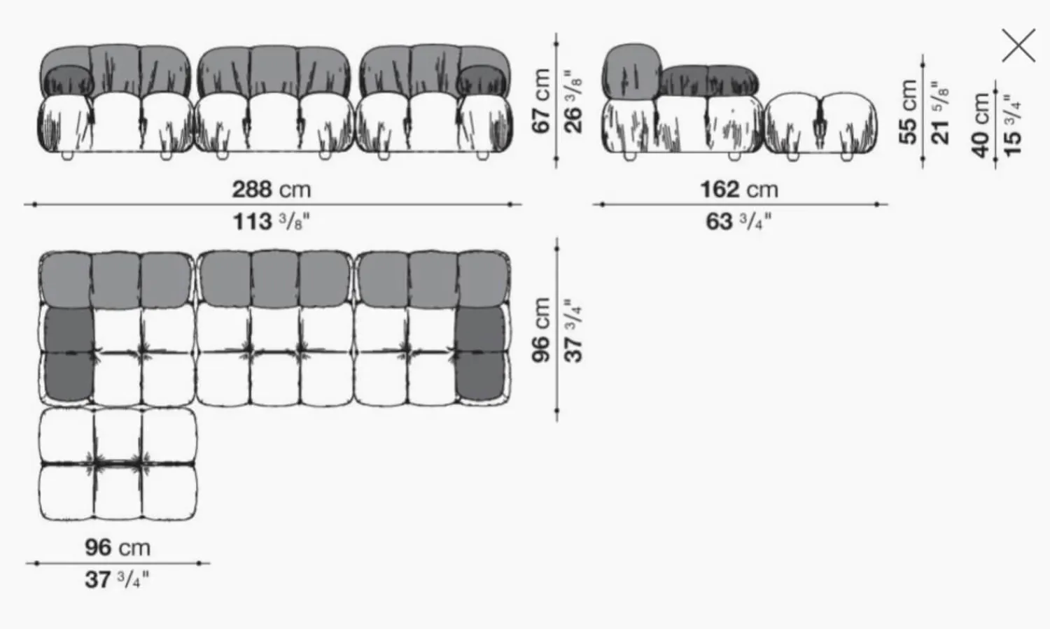 B&B Italia Ecksofas|Eckiges Sofa Camaleonda Stoff Chenille Enia Elfenbein Weiß Untergestell MDF Füße Buche Natur