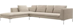 B&B Italia Ecksofas|Eckiges Sofa Charles Stoff Chenille Elettra Bastfarben Beige Innenrahmen Stahlrohre Füße Aluminiumguss Mit Kissen