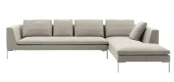 B&B Italia Ecksofas|Eckiges Sofa Charles Stoff Rattier Seil Beige Innenrahmen Stahlrohre Füße Aluminiumguss Inklusive Kissen